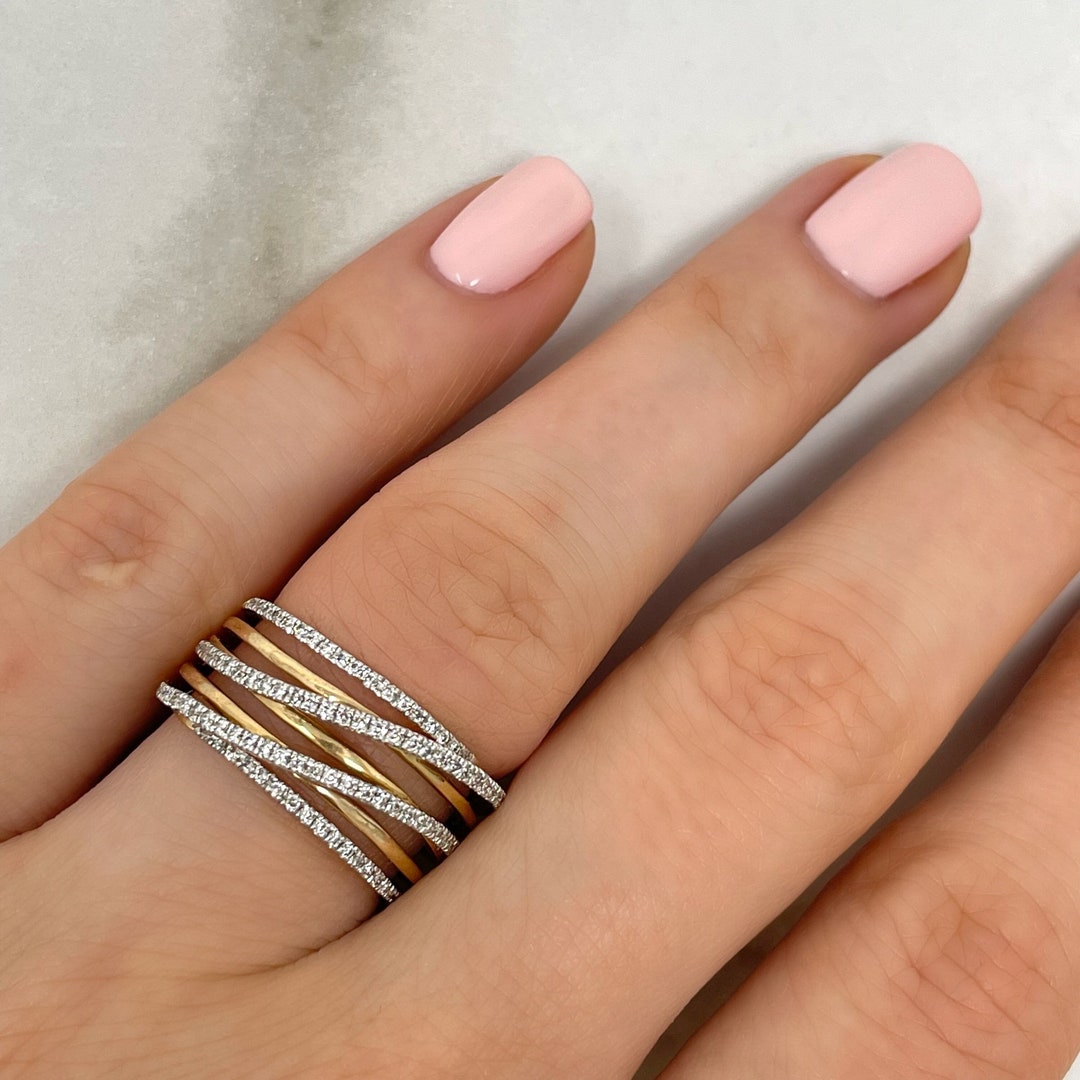 LA発！ODALISQUE RING【MOND MONDO】イエローゴールド/ループ14K Vintage Hong Kong 14K Yellow Gold Fan 0.79ctw Diamond Size 7