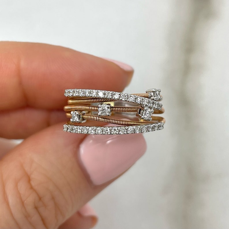 Real Gold Ring / Real Gold Jewelry / Diamond Ring / High Quality Jewelry / Natural Diamond Ring / Conflict-Free Diamonds / Gold Diamond Criss Cross Band / Gold Cross Over Ring / Multi-Row Diamond Band / Unique Dainty Statement Ring / Gold Wire Ring