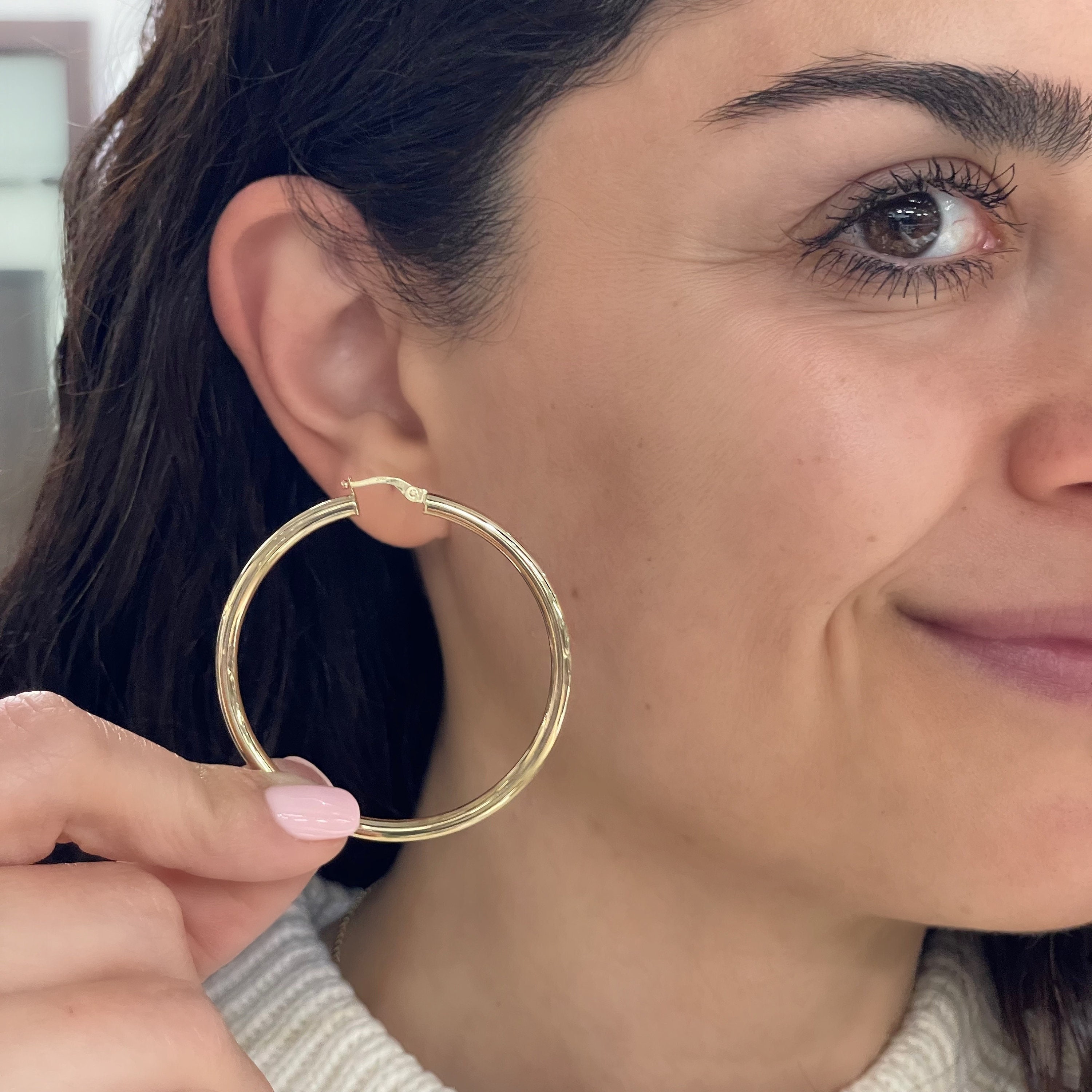 14k Gold Round Hoop Earrings - Hollow Italian Gold Earrings