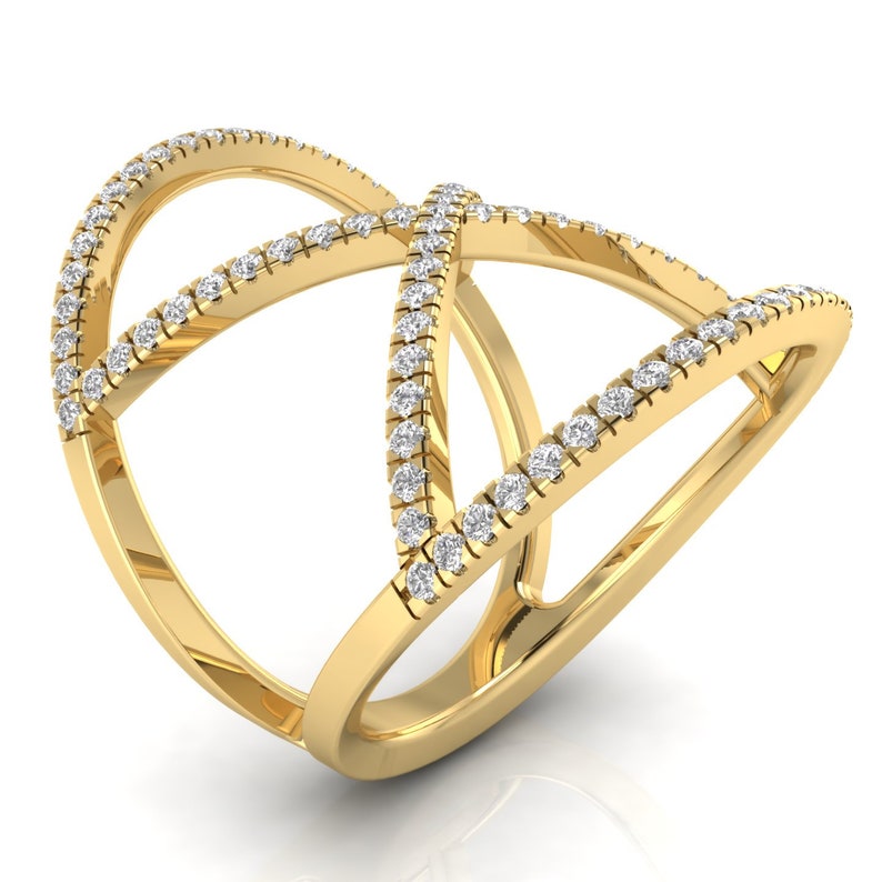 Real Gold Ring / Real Gold Jewelry / Diamond Ring / Statement Ring / High Quality Jewelry / Natural Diamond Ring / Conflict-Free Diamonds / Gold X Ring / Diamond X Ring / 14k Gold Diamond X Ring / Dainty X Diamond Ring / Gold Orbital Diamond Ring