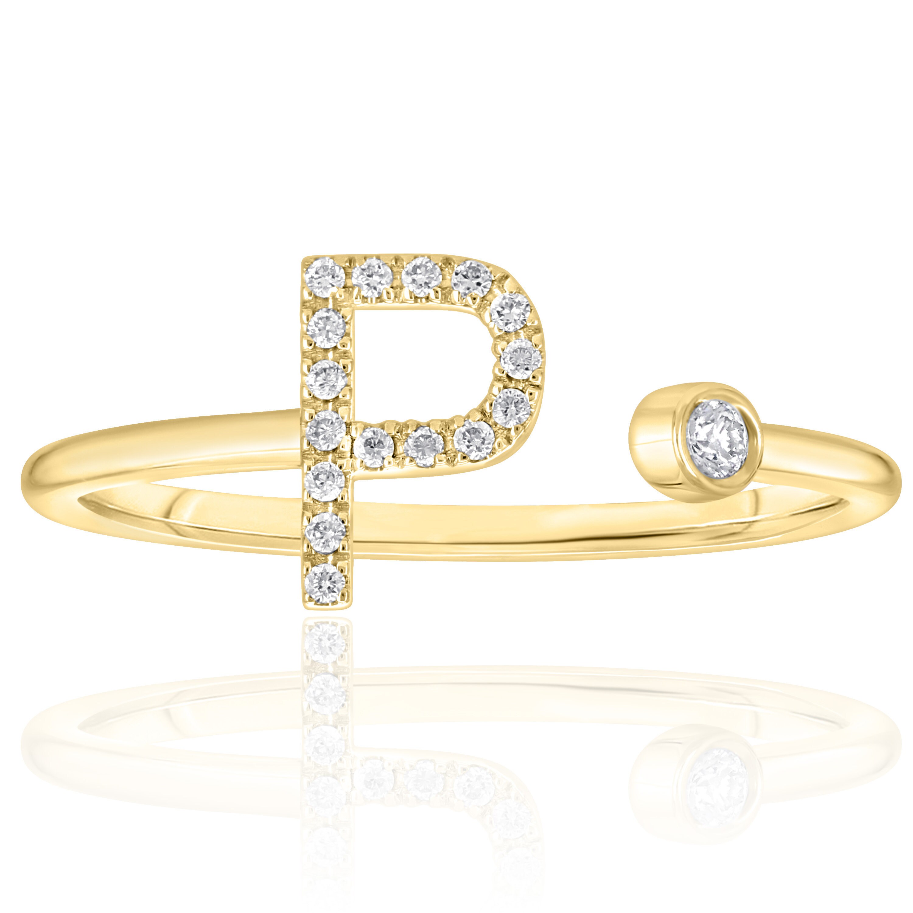 Initial Letter P Diamond Ring, Personalized Solid Gold P Letter