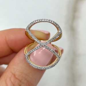 Real Gold Ring / Real Gold Jewelry / Diamond Ring / Statement Ring / High Quality Jewelry / Natural Diamond Ring / Conflict-Free Diamonds / Gold X Ring / Diamond X Ring / 14k Gold Diamond X Ring / Dainty X Diamond Ring / Gold Orbital Diamond Ring