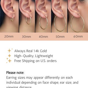 14k White Gold Round Hoops, Flat Wide Hoop Earrings, Classic Shiny Hoops image 5