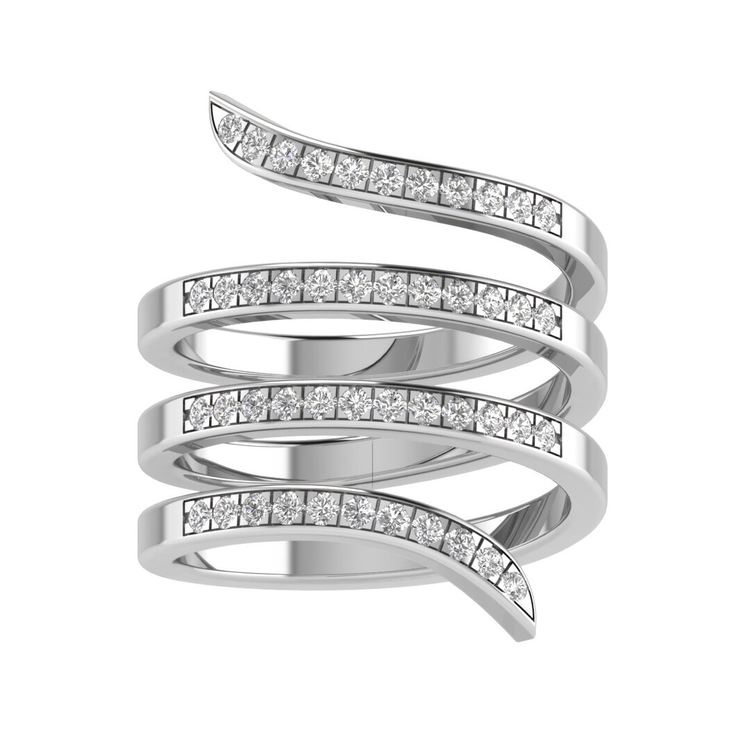 14k Solid Gold Diamond Coil Ring Multirow Twist Diamond Etsy