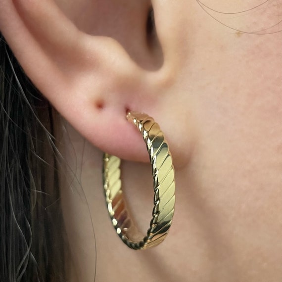 thumbnail image 2 of Eloqueen 14K Gold Earrings For Women Twisted Gold Hoop 2 of 12