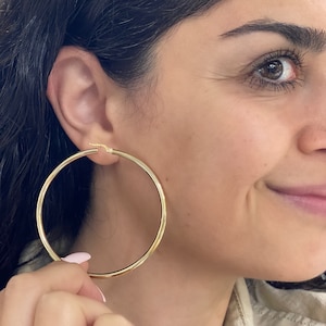 14k Yellow Gold Hoop Earrings - Hollow Italian Gold Earrings - Shiny Gold Hoops - 3mm Thick 2.5&quot; Height - X-Large Round Hoops- Various Sizes