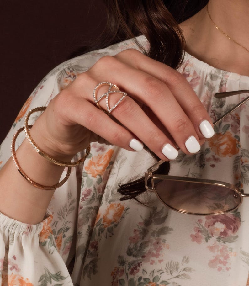 Diamond X Ring, Solid Gold Geometric Ring, Dainty Criss Cross Ring With Natural Diamonds