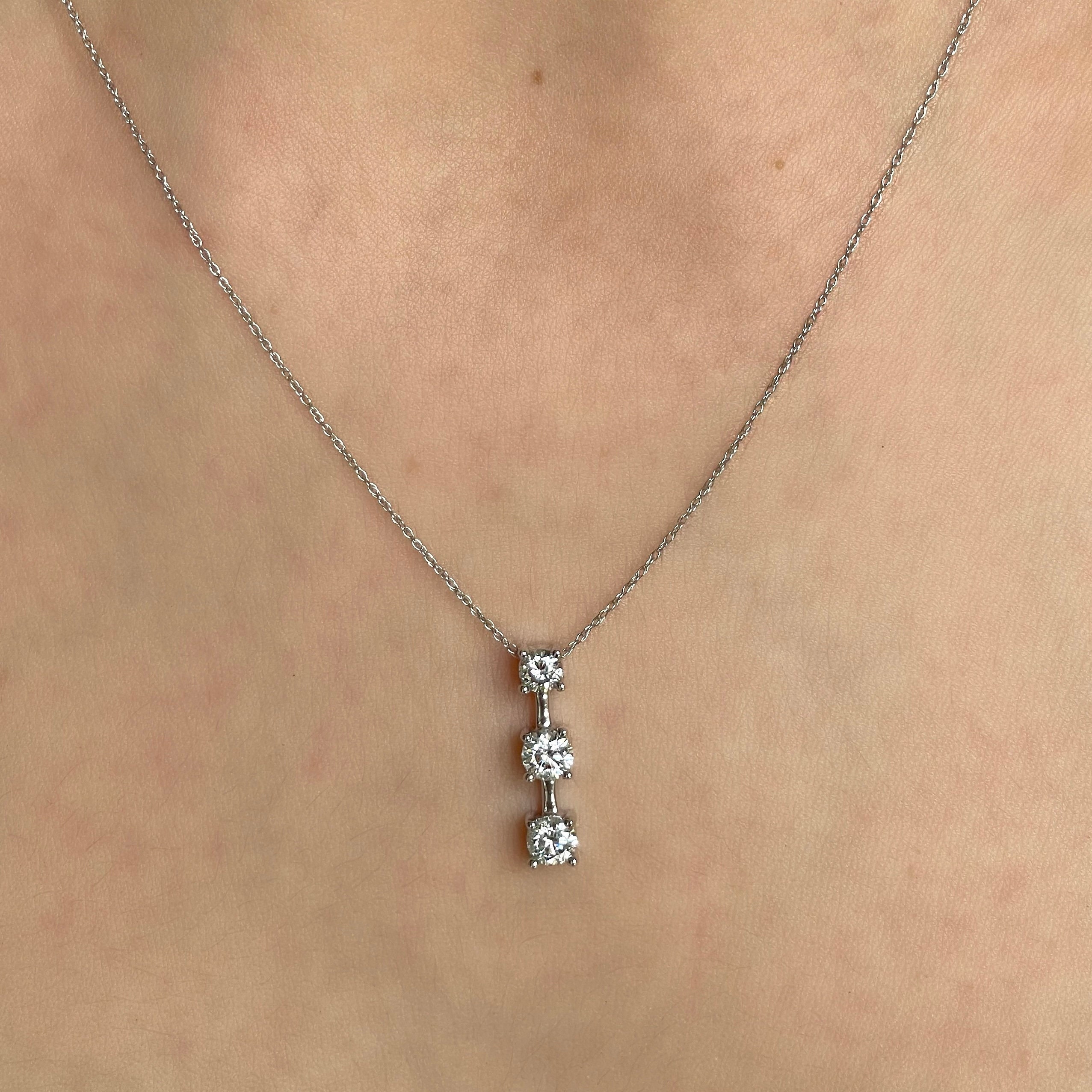 14k Solid Gold 3 Stone Diamond Necklace - 1 CARAT Tw Diamond