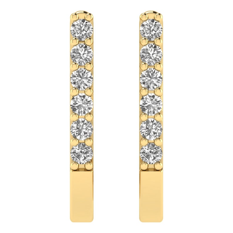 14k Solid Gold Diamond Huggie Hoop Earrings 1/4 Ctw Diamond U-shaped ...