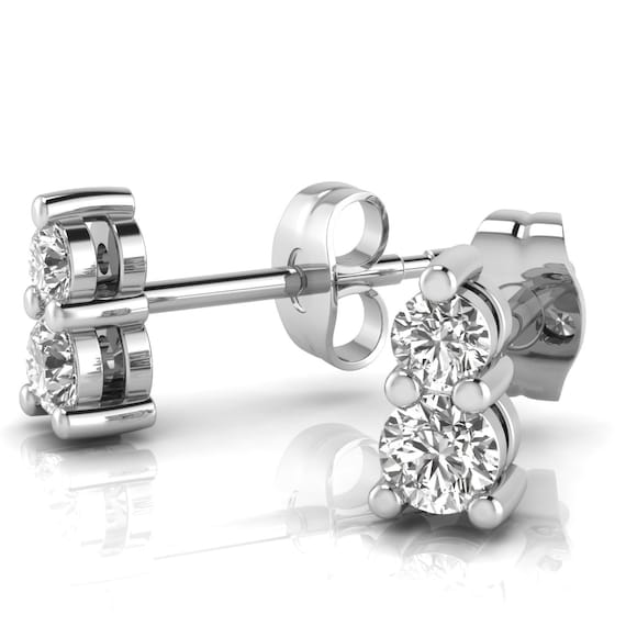 [LLOYD] 14K☆Double stone point one touch Earrings 14k Solid Gold 1/4ctw Diamond Two-stone Earrings - Two Stone
