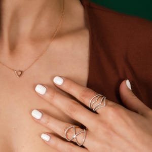 Diamond X Ring, Solid Gold Geometric Ring, Dainty Criss Cross Ring With Natural Diamonds