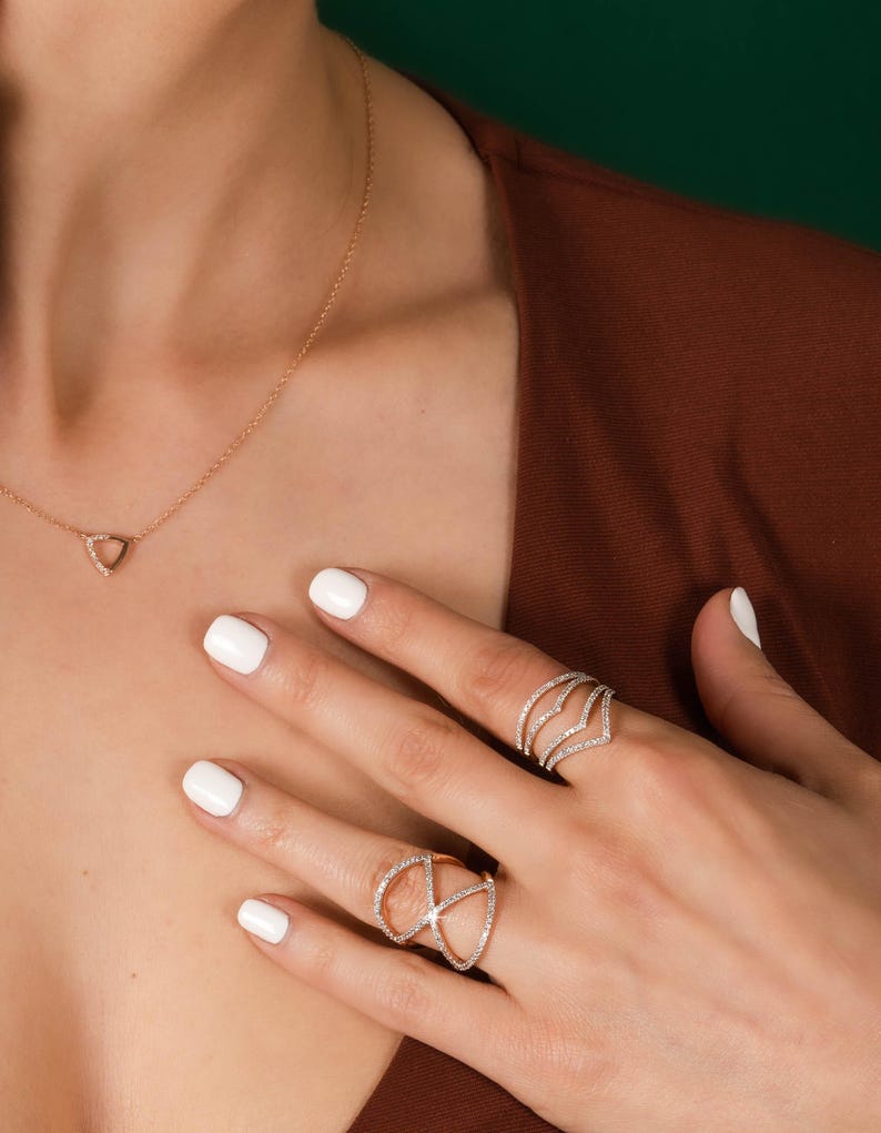 Diamond X Ring, Solid Gold Geometric Ring, Dainty Criss Cross Ring With Natural Diamonds