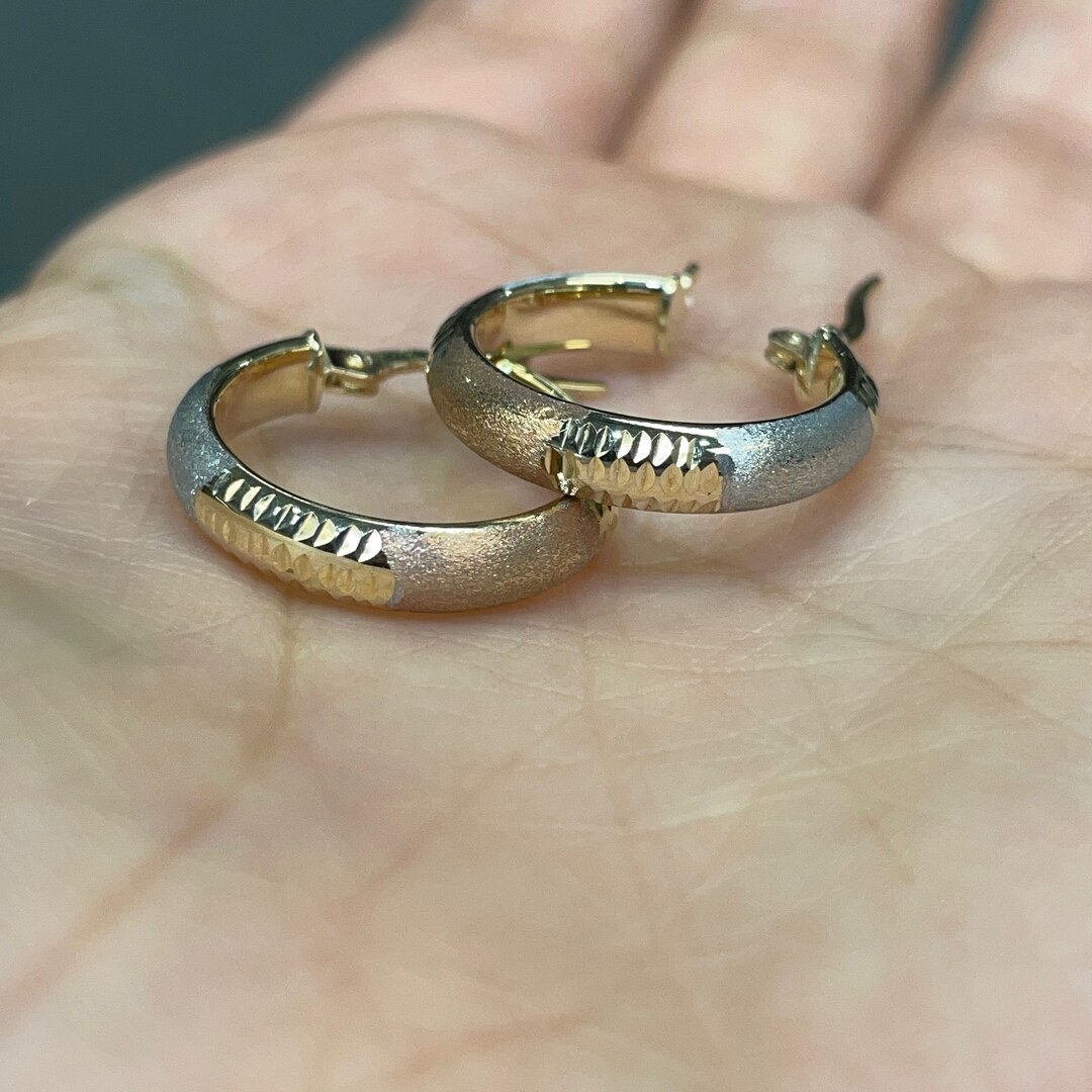 14k Tri-color Gold Hoop Earrings - Italian Handmade Gold