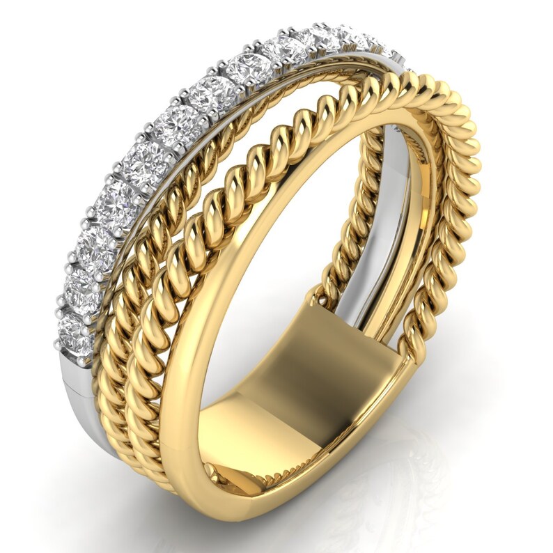 Real Gold Ring / Real Gold Jewelry / High Quality Jewelry / Natural Diamond Ring / Multi-Band Rope Ring / Gold Cross Over Ring / Diamond Criss Cross Ring / Multi-Row Diamond Ring / Gold Rope Ring / Gold Diamond Twist Ring / Gold Multi Band Twist Ring