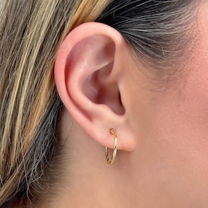 14k Yellow Gold Hoop Earrings - Italian Gold Earrings - Punctured Hole Spiral Pattern Hoops - Hollow Hoops - Thin Hoops - Small/Medium Hoops