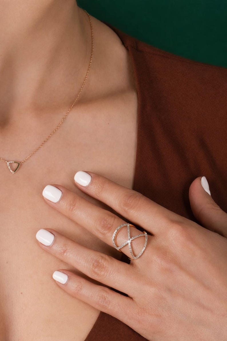 Diamond X Ring, Solid Gold Geometric Ring, Dainty Criss Cross Ring With Natural Diamonds