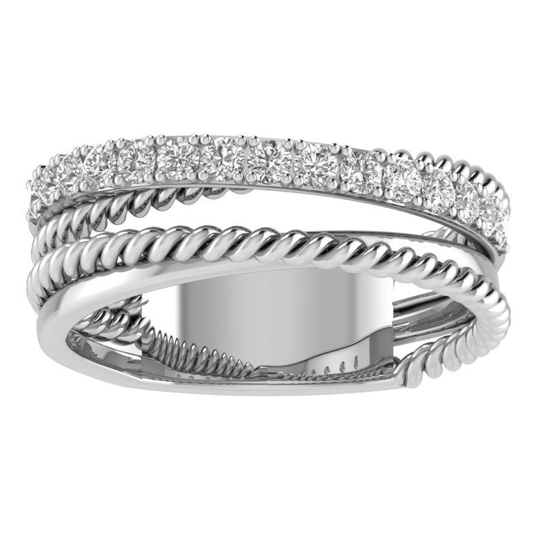 Real Gold Ring / Real Gold Jewelry / High Quality Jewelry / Natural Diamond Ring / Multi-Band Rope Ring / Gold Cross Over Ring / Diamond Criss Cross Ring / Multi-Row Diamond Ring / Gold Rope Ring / Gold Diamond Twist Ring / Gold Multi Band Twist Ring