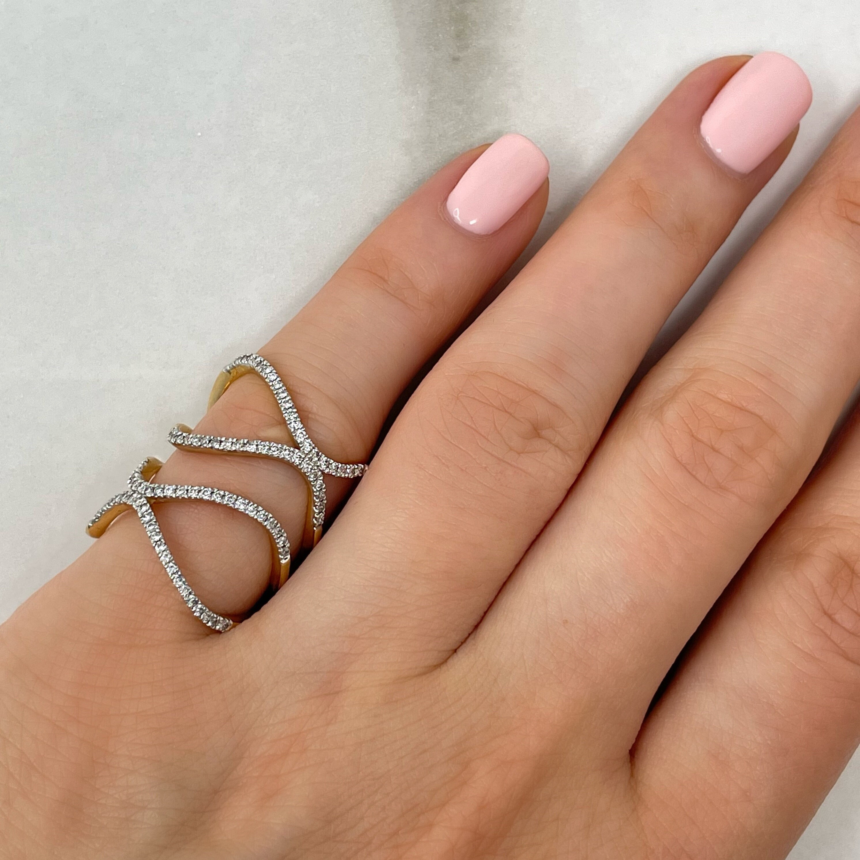 Wave Diamond Ring in 10k or 14k Solid Gold, Pave Diamond Band