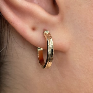 14k Yellow Gold Hoops - Italian Hollow Gold Earrings - Small Hoop Earrings - Shiny Hoops - Concave Hoop Earrings - Lightweight Hoops
