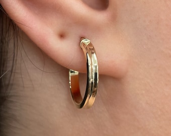14k Yellow Gold Hoops - Italian Hollow Gold Earrings - Small Hoop Earrings - Shiny Hoops - Concave Hoop Earrings - Lightweight Hoops