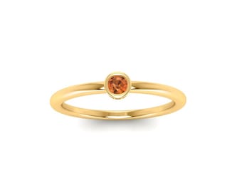 Anillo solitario de citrino en oro de 10k o 14k, anillo con gema engastada en bisel, anillo con la piedra natal de noviembre.