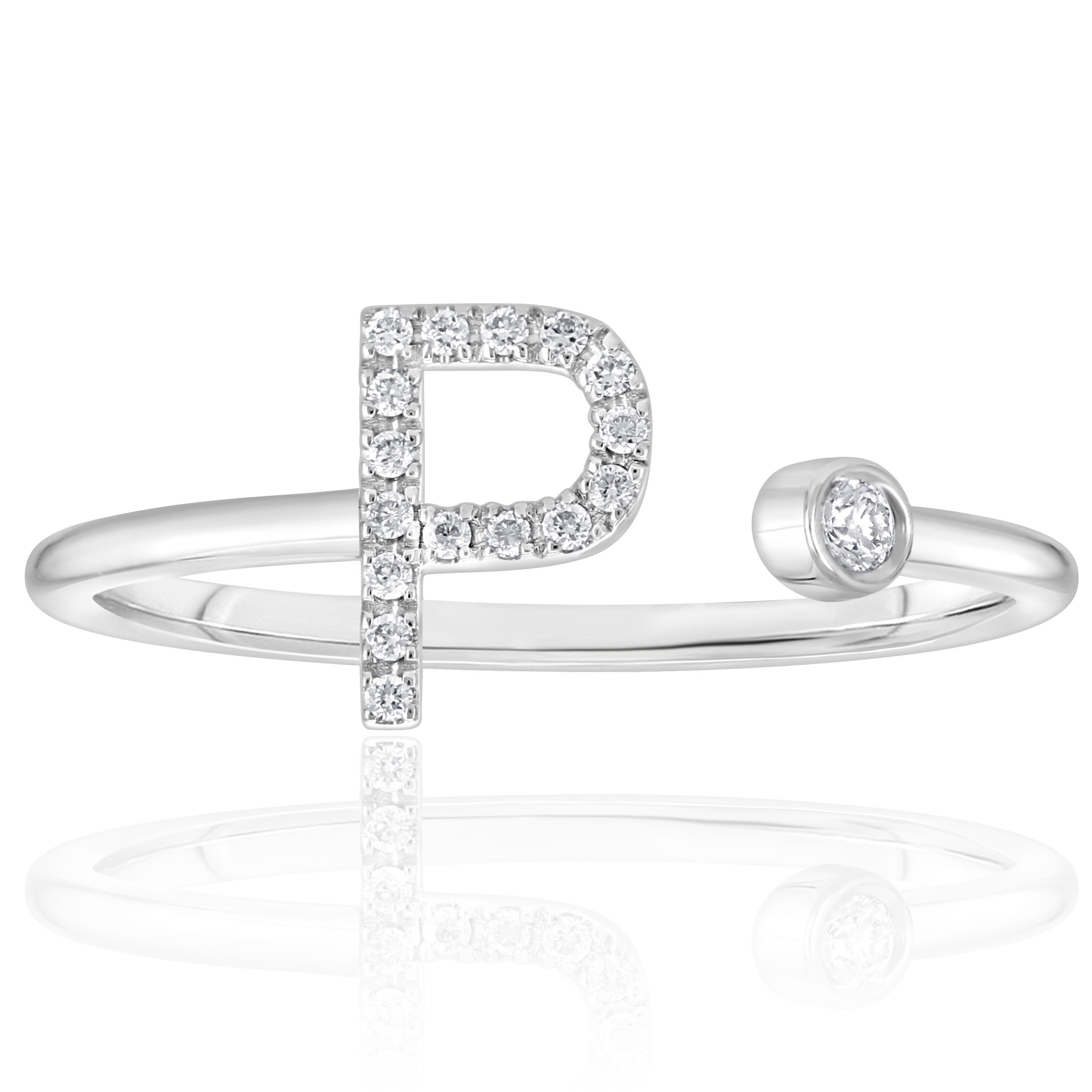 Initial Letter P Diamond Ring, Personalized Solid Gold P Letter
