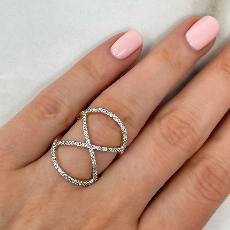 Real Gold Ring / Real Gold Jewelry / Diamond Ring / Statement Ring / High Quality Jewelry / Natural Diamond Ring / Conflict-Free Diamonds / Gold X Ring / Diamond X Ring / 14k Gold Diamond X Ring / Dainty X Diamond Ring / Gold Orbital Diamond Ring