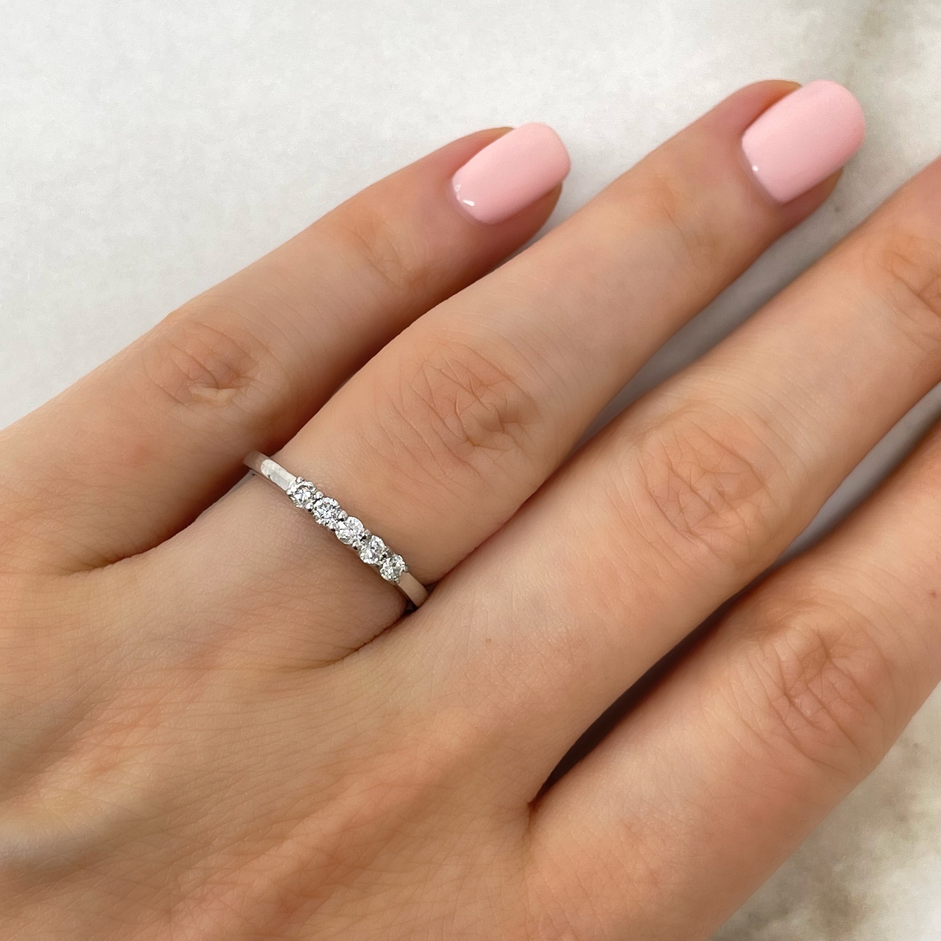 Natural Diamond 5 Stone Ring in Real Solid Gold, 0.30 Cttw Five 