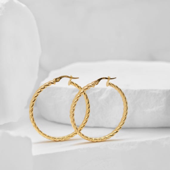 thumbnail image 2 of Eloqueen 14K Gold Earrings For Women Twisted Gold Hoop 2 of 12