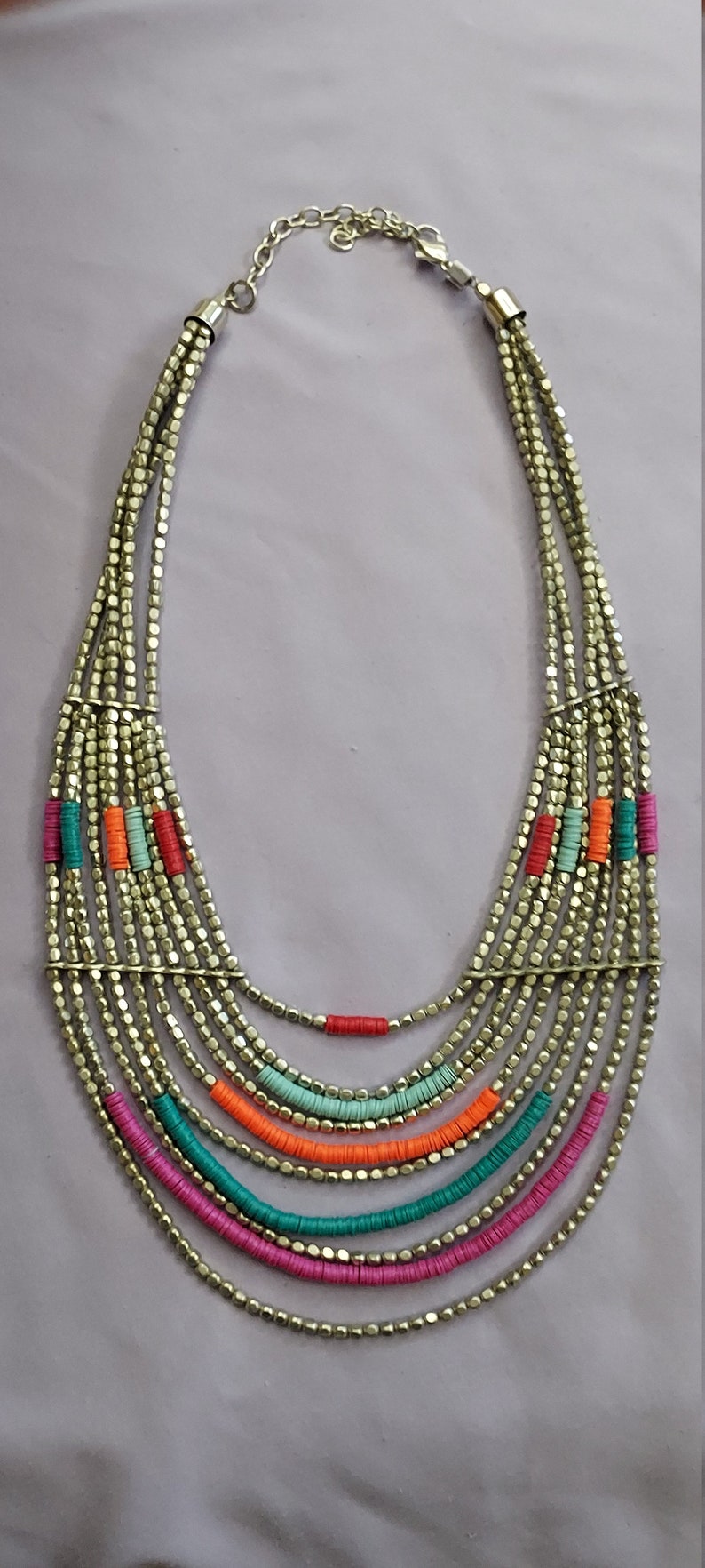 Colourful acrylic resin jewellery with a silver colour collar tribal necklace