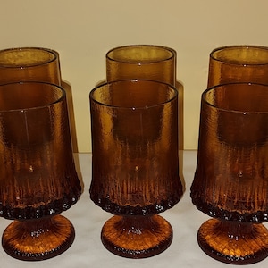 Set of 6 Dark Amber Glasses  Water glasses   Barware