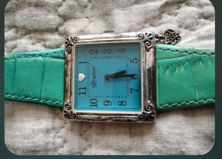 Brighton Teal Leather Strap Square Dial Watch with Silver Accents Brighton Quartz Square Wristwatches for sale | eBay main image 3