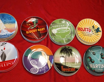Cocktail Recipe Plates, Appetizer Snack Plates - Sold in Sets