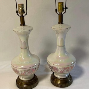 Set of Rare Vintage Iridescent Lamps  White