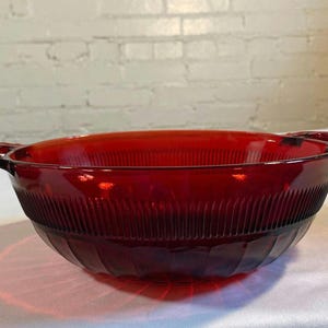 Ruby Red Bowl with Handles Anchor Hocking