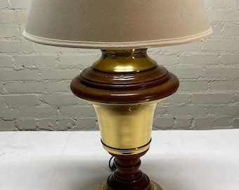 Vintage Wood and Brass Table Lamp