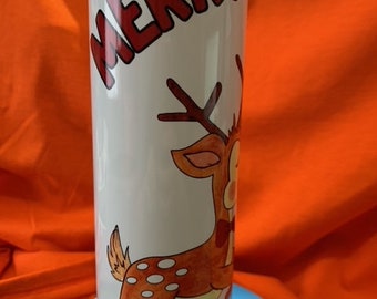 Merry Christmas tumbler with reindeer