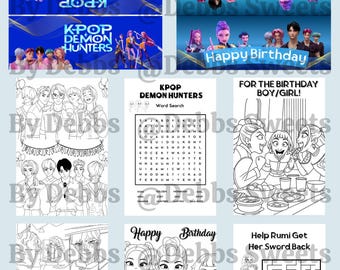 Kpop, Ausmalbilder, Partygeschenke, Geburtstag, Vorlage, zum Ausmalen