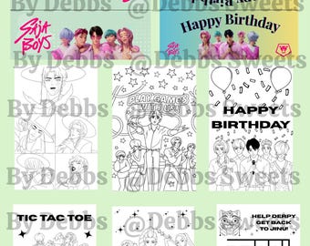 KPOP, Sajaah Bois, bearbeitbare Malseiten, bedruckbar, Aufkleberbögen, Vorlagen, Geburtstag, Partygeschenke