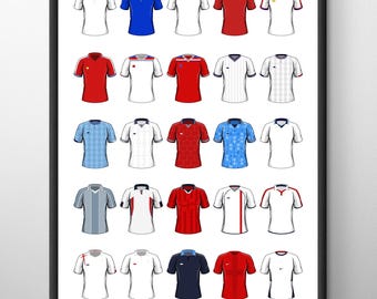 England Classic Football Shirts Poster Print: A4 / A3 Framed Soccer Wall Art Gifts for Birthday, Christmas, Father's Day, Mother's Day