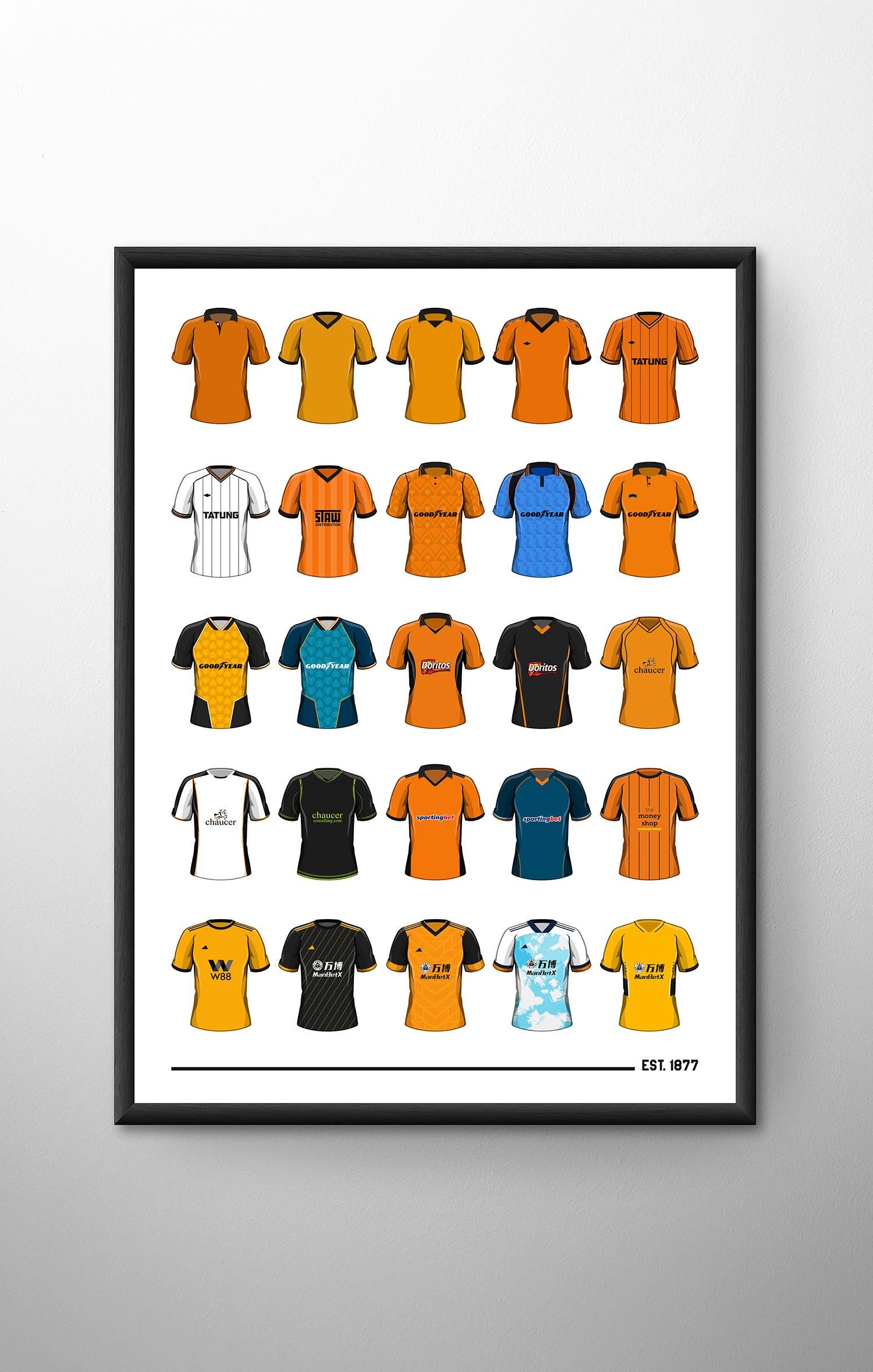 Wolverhampton | Classic Football Shirts Collection | Football Print | Wall Art Poster | Birthday | Christmas Gifts | A4, A3 | Soccer