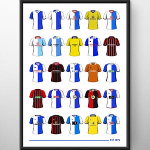 Blackburn / Colección de camisetas clásicas de fútbol / Lámina de fútbol / Póster de pared / Cumpleaños / Regalos de Navidad / A4, A3 / Fútbol / Enmarcado