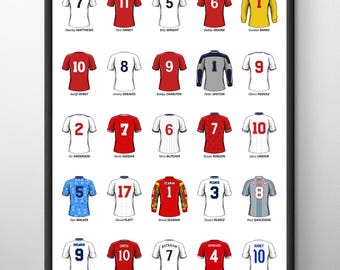 England Wembley Football Legends Poster Print: A4 / A3 Framed Soccer Wall Art Gifts for Birthday, Christmas, Father's Day, Mother's Day