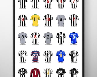 Newcastle Football Legends Poster Print: A4 / A3 Framed Soccer Wall Art Gifts for Birthday, Christmas, Father's Day, Mother's Day