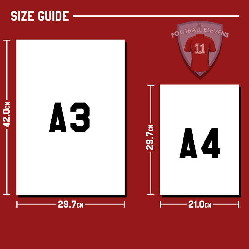 May include: Size guide for A3 and A4 paper sizes. A3 paper measures 29.7 cm by 42.0 cm. A4 paper measures 21.0 cm by 29.7 cm.