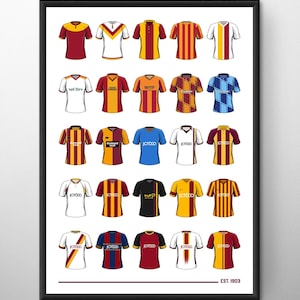 Bradford | Classic Football Shirts Collection | Football Print | Wall Art Poster | Birthday | Christmas Gifts | A4, A3 | Soccer