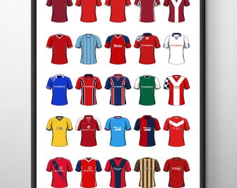 York Classic Football Shirts Poster Print: A4 / A3 Framed Soccer Wall Art Gifts for Birthday, Christmas, Father's Day, Mother's Day