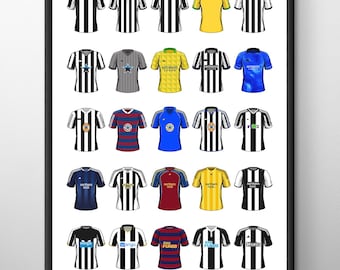 Newcastle Classic Football Shirts Poster Print: A4 / A3 Framed Soccer Wall Art Gifts for Birthday, Christmas, Father's Day, Mother's Day