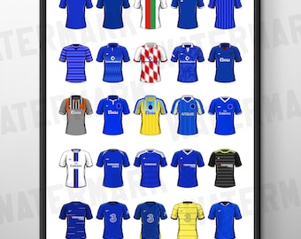 Chelsea Classic Football Shirts Poster Print: A4 / A3 Framed Soccer Wall Art Gifts for Birthday, Christmas, Father's Day, Mother's Day