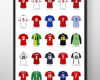 Utd Football Legends Poster Print: A4 / A3 Framed Soccer Wall Art Gifts for Birthday, Christmas, Father's Day, Mother's Day